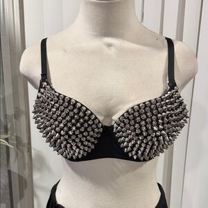Black Studded Spike Push-Up Bra - Women Intimates & Sleepwear